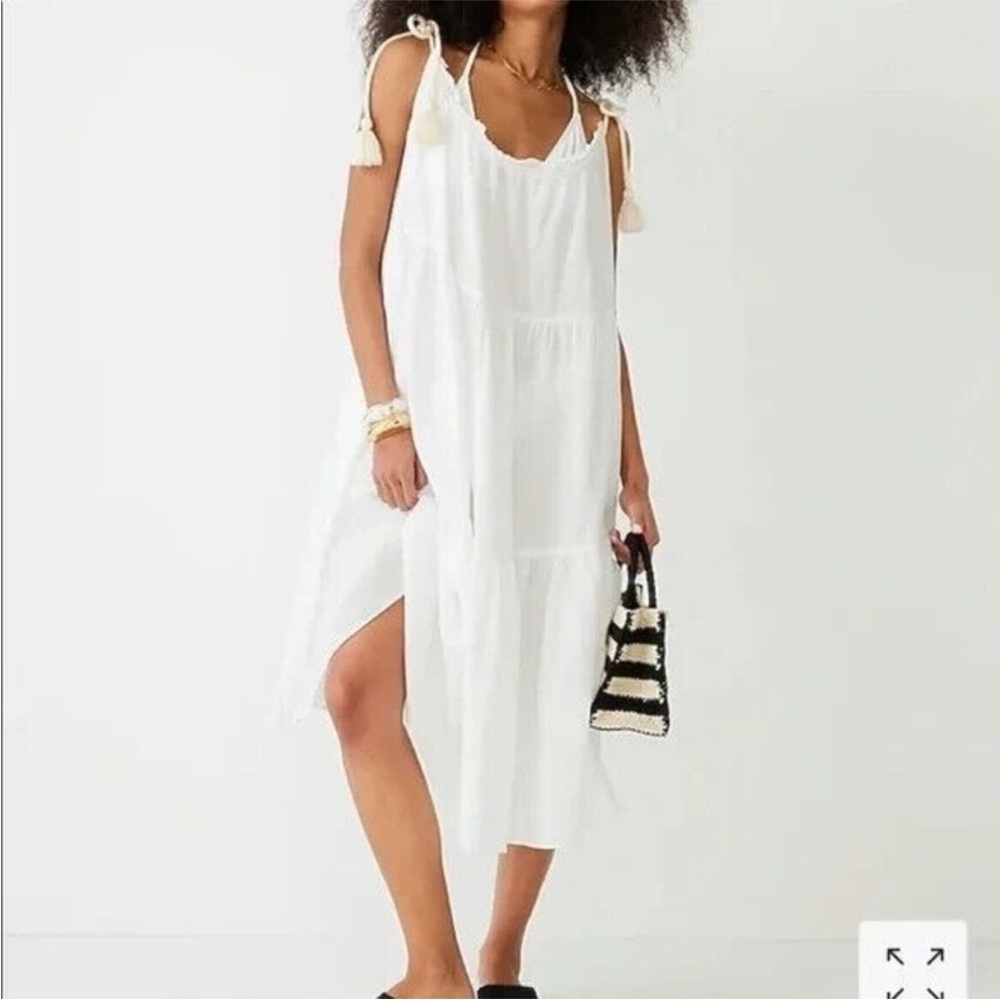 J Crew NWT Tiered Rope Tie‎ Sundress Midi White Women’s XXS XS 100% Cotton